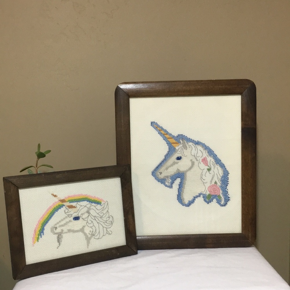 Vtg 80’s Unicorn cross stitch
